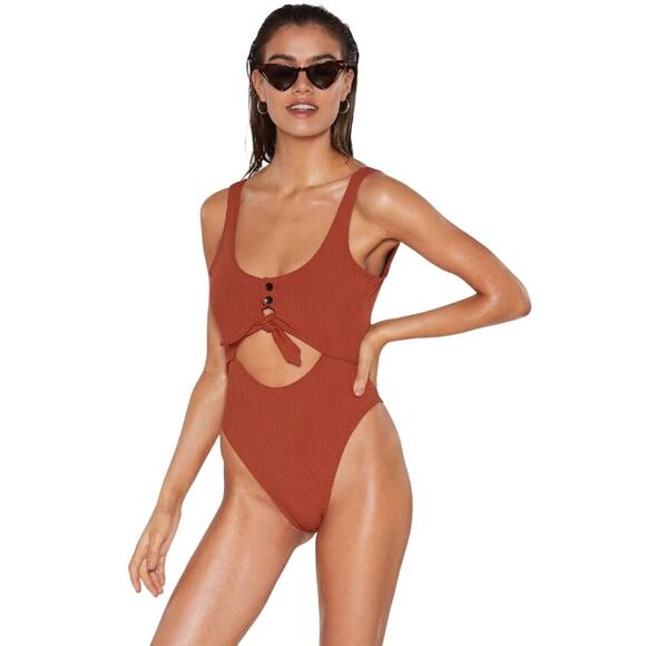 Nasty Gal Meet Me In The Middle Cut-Out One Piece Swimsuit 4 NWOT - Picture 11 of 11
